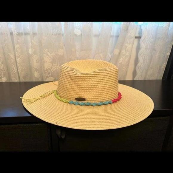 Panama Jack Accessories - Panama Jack Straw Sun Hat with Colorful Braided Band